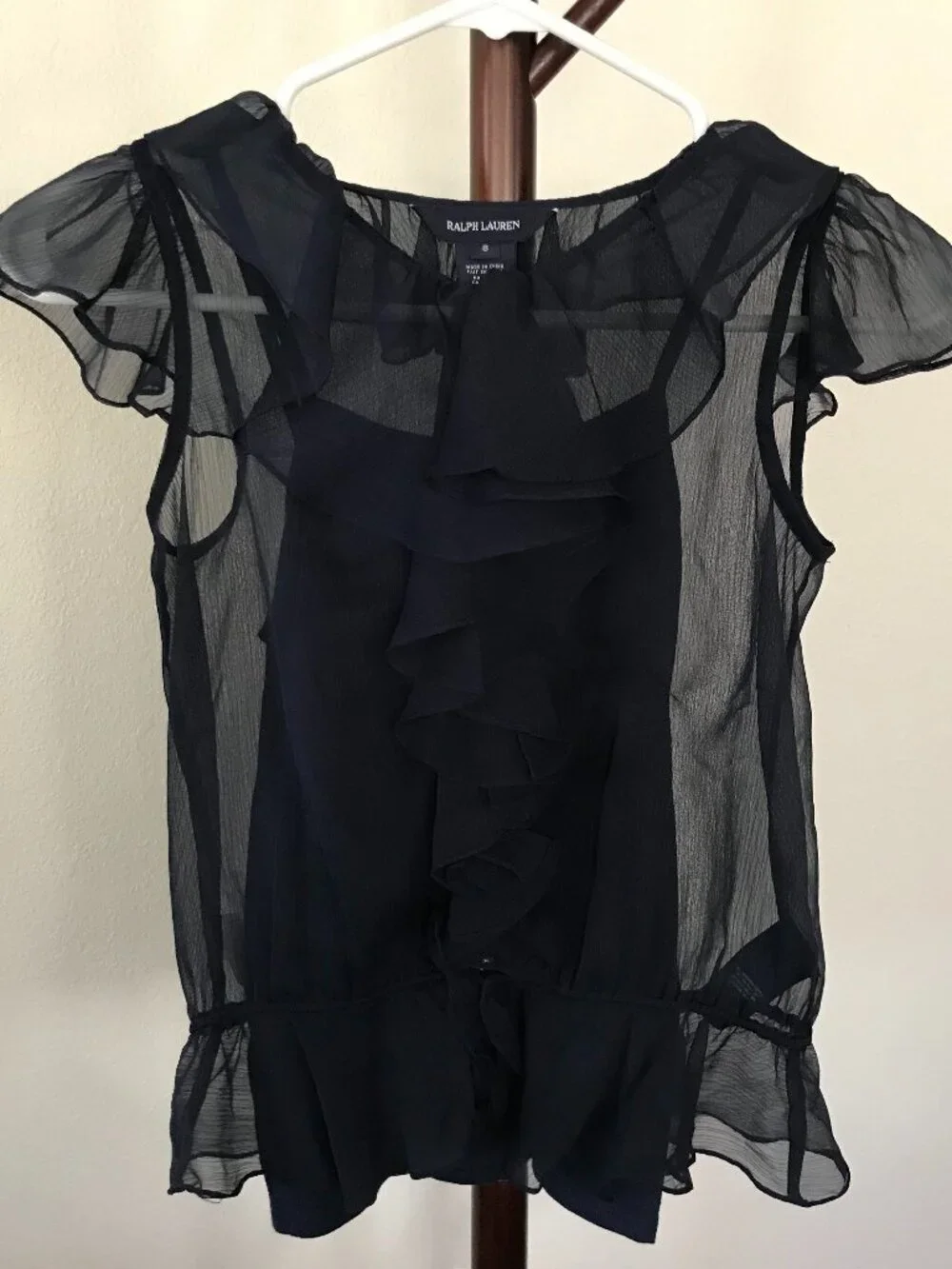 Ralph Lauren Girls Navy Ruffle Chiffon Top 2-Piece Set Size 8 NWT Cami Included